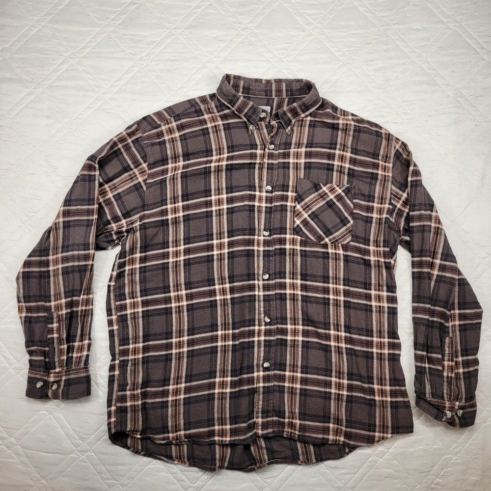 Sun River Clothing Co 100% cotton long sleeve button front brown plaid shirt XXL
